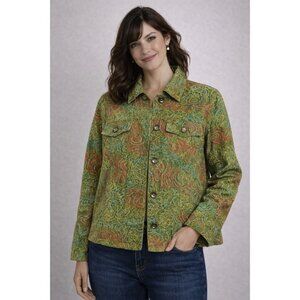 Analogy Floral Embroidered Jacket Green Red Blue Boxy Fit Womens XL